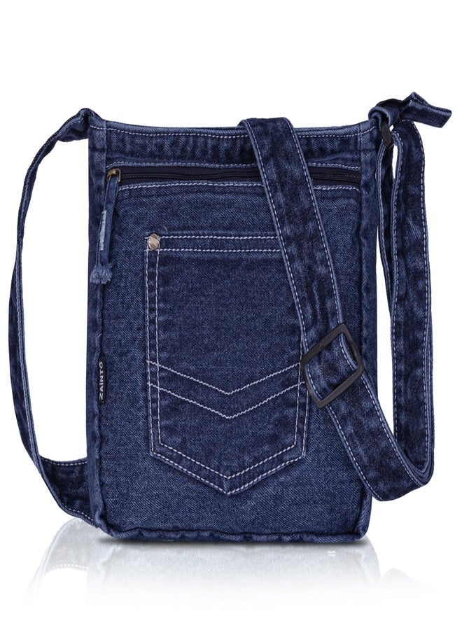 ZAINTO Denim Sling Bag for Women | Stylish Small Crossbody Bag | Premium Denim Material with Adjustable Strap, Lightweight Everyday Sling for Travel & Daily Use (Darkblue) (Darkblue) - Image 1